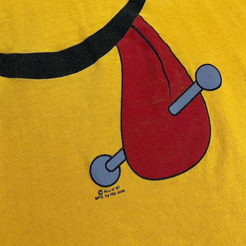 1997 Pierced Smiley Face Vintage All U T-Shirt Unisex XL Yellow y2k - Picture 3 of 7